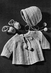 Crocheted Sacque, Cap and Bootees Set #B-636