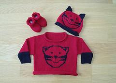 Design A - Sweater, Hat and Bootees with Cat Face