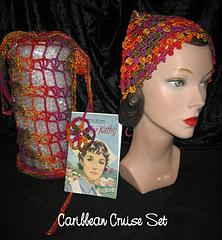 Crochet Travel Set with Head Scarf Headscarf Kerchief, Shopping Bag Travel Pillow, and Bookmark One Skein Project